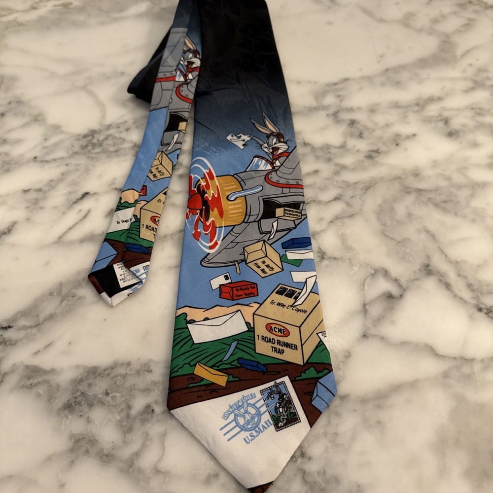 Looney Tunes Stamp Collection 1997 Character Cartoon Neck Tie 57 X 4 Made In USA